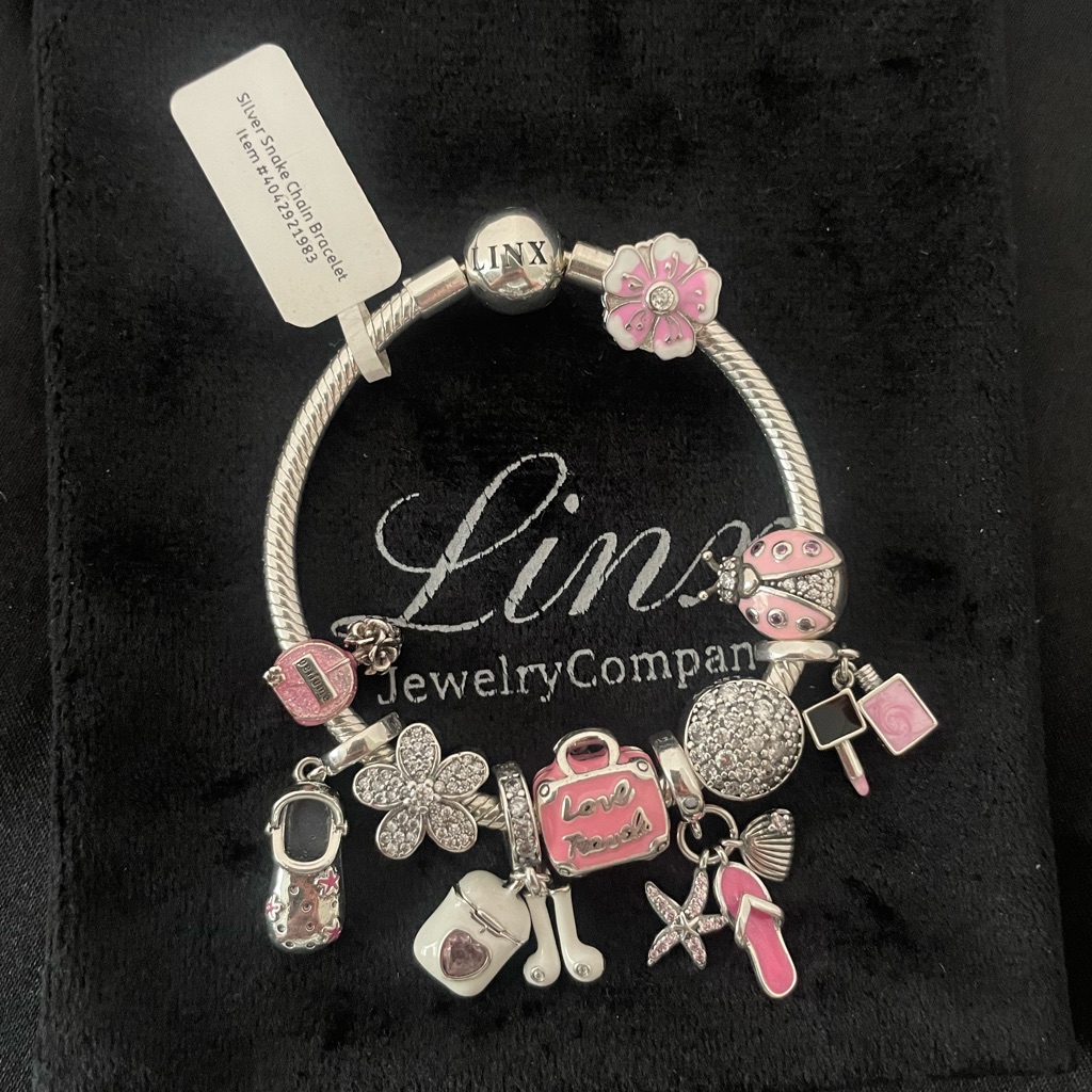 Linx Snake Chain Bracelet With Pink Themed Charms